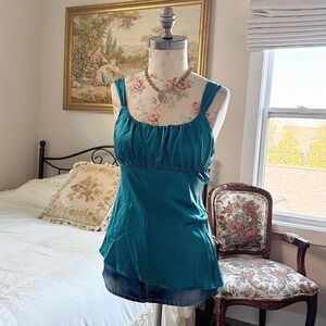 Blue fairy tie back satin top  y2k self esteem teal satin top size small